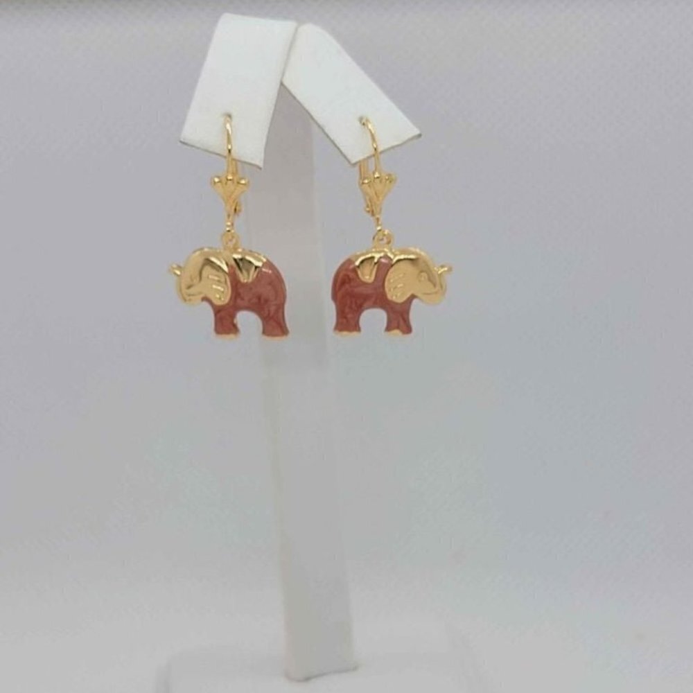 Brand New Brazilian 18k Gold Filled Brown Color Elephant Earrings